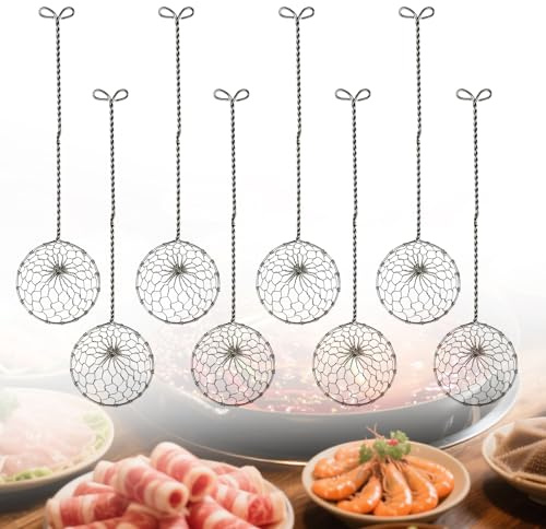 8 coladores de cocina de acero inoxidable para fondue, colador de cocina de malla fina, juego de colador de fondue, cuchara espumosa con asas, espumadera, cuchara para escurrir, cuchara de espumadera