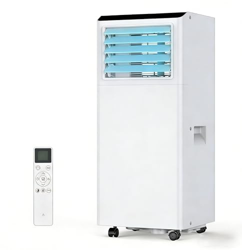 White 4-in-1 Portable Air Conditioner 7000 BTU, Mobile AC with Fan Dehumidifier Ventilation, Dual Display 2 Fan Speeds 24H Timer Sleep Mode Remote Control Window Kit