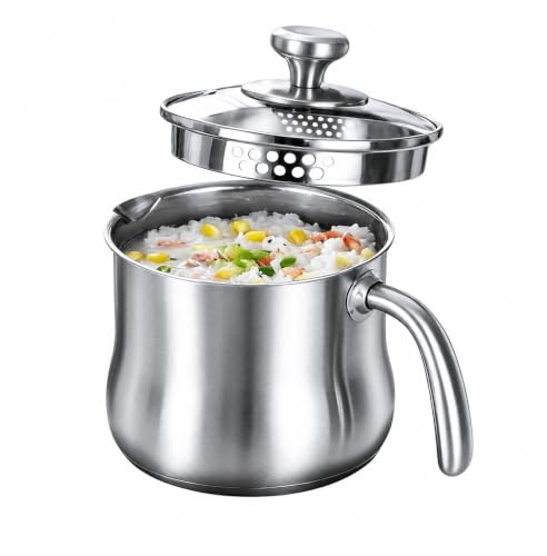 Casserole à lait pour induction - 2 litres - Avec bec verseur - Couvercle en verre et poignée anti-brûlure - Casserole à lait pour induction - Petite casserole pour gaz, électrique, induction
