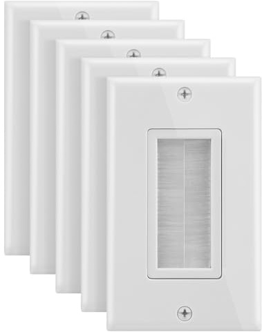 Fosmon Lot de 5 plaques murales 1 Bande - Ouverture de Style Brosse - Plaque de câble Basse Tension - Installation Murale pour Fils de Haut-parleurs, câbles coaxiaux, HDMI ou câbles