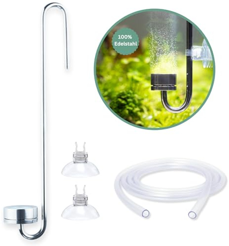 Q-Grow CO2 Diffusor Aquarium aus Edelstahl, mit wechselbarer Keramikscheibe, inkl. 2m Schlauch - 60cm