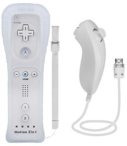 TechKen 2 in 1 Telecomando per Wii Motion Plus Remote Game Controller e Nunchuk Controller per Wii e Wii U con Custodia in Silicone e Cinturino da Polso (White)
