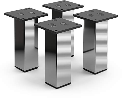 Sossai Exklusiv Möbelfüße E4MF, 4er Set, Höhe: 150 mm, Chrom, aus Aluminium 45 x 45 mm Vierkantprofil, Füße für Kommode, Schrank, Vitrine, Badezimmerschrank