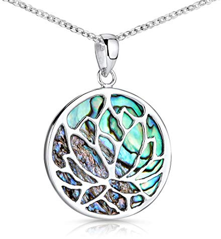 MATERIA Perlmutt Anhänger Lotusblüte grün rund - Lotus Schmuck Damen Silber 925 mit Geschenk-Box KA-42-Grün_K97-40