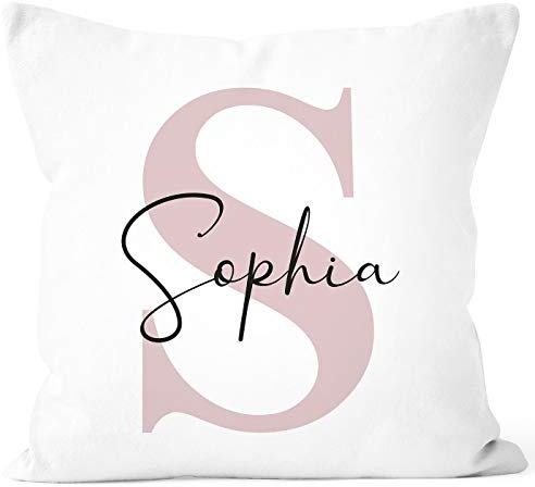 SpecialMe Kissen-Bezug mit Namen und Buchstabe Kissen-Hülle Namenskissen Baumwolle personalisierte Geschenke Dekokissen weiß-rosa Unisize