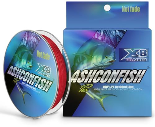 Ashconfish Geflochtene Angelschnur, 8 Stränge, Farbechtheit hinten, lichtecht, abriebfest, kein Dehnen, kleiner Durchmesser, 1000 m, 36,3 kg, Rot
