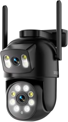 SANSCO 2K Dual lens Security Camera Wireless Outdoor, 360° PTZ WiFi Home CCTV Camera, Color Night Vision, Auto Tracking, 2-Way Talk, APP Alert, Work with Eseecloud NVR System & Alexa, 5GHz & 2.4GHz