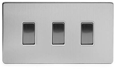 Soho Lighting Brushed Chrome 3 Gang Light Switch Double Plate Wht Ins Screwless