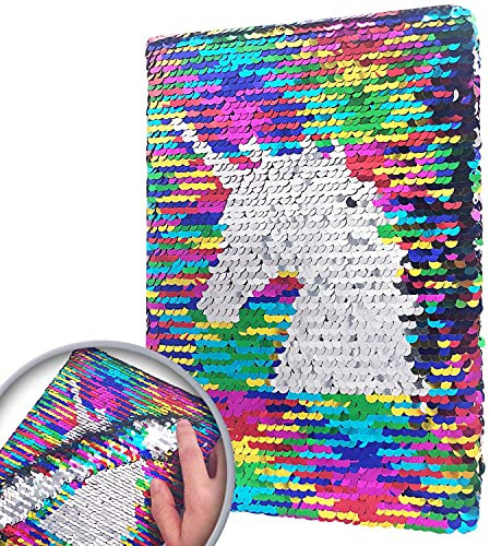 EverCreatives Girls Journals for Kids Sequin Secret Girls Diaries for Kids, Perrsonalized Notebook Colorful Unicorn Sequence Kids Travel Journal Teen School Supplies