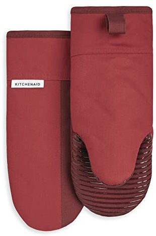 KitchenAid Beacon Two-Tone Non-Slip Oven Mitt Set, Passion Red/Bordeaux, 5.75x13, 2 Piece