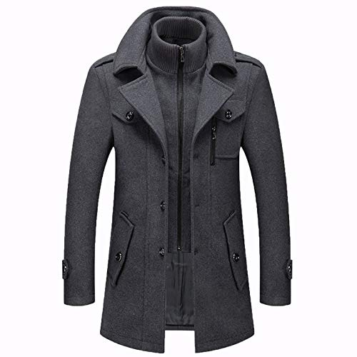 Männer Warmer Wollmantel, abnehmbare Doppelkragen Erbsen-Mäntel Casual Winter Business Slim Fit Jacke Plus Baumwollfutter Dicker Abzug im Freien Winddichte Mantel im Freien,Grau,M