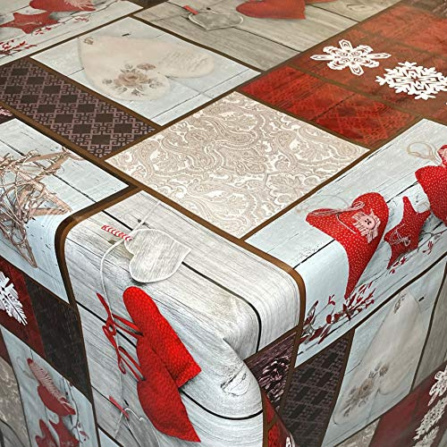 KEVKUS Wachstuch Tischdecke 29547 Weihnachten Geschenke Herzen Winter eckig rund oval (Rand: Schnittkante (ohne Einfassung), 120 x 160 cm eckig)