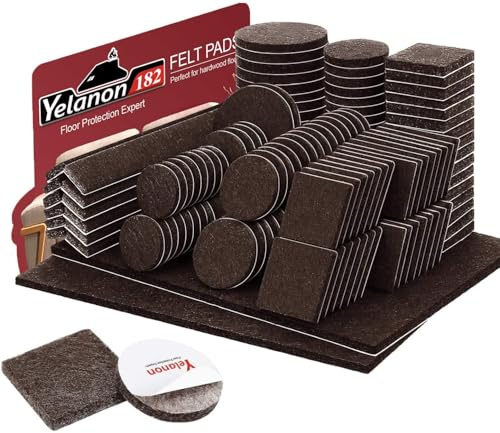 Yelanon Felt Furniture Pads -182 Pcs Premium Felt Pads for Chair Legs Furniture, Floor Protectors for Hardwood Floors, Brown