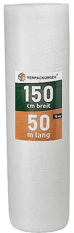 BB-Verpackungen 1 x Luftpolsterfolie 3-lagig 1,5 x 50 m Vlieskaschiert (75 my stark, Schutz von empfindlichen Gegenständen) - Sets zwischen 1 und 3 Rollen