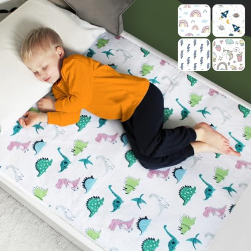 Hygge Sheets® Bettunterlage wasserdicht für Kinder | passend für Einzel-, Kinder- und Babybett | Atmungsaktive, waschbare Matratzenauflage bei Inkontinenz mit seitlichem Einschlag | Dinosaurier