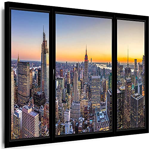 Myartstyle - Bilder Fensterblick Städte New York 100 x 80 cm LeinWandBilder Xxl - 1 Teilige WandBilder Art 3D Modern Kunstdrucke KM-aB-1043-52