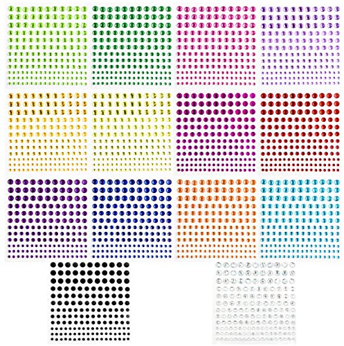 2310 Självhäftande Strassklistermärken, 14 Ark Akryl Diamantstickers i 14 Färger och 4 Storlekar för Scrapbooking, Korttillverkning, Pyssel och DIY Dekoration