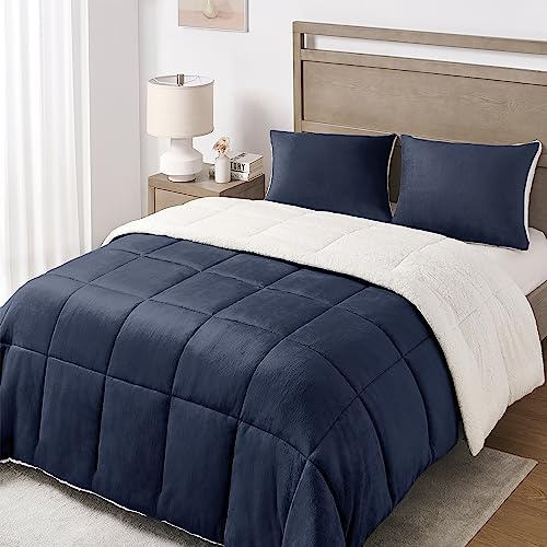 Basic Beyond Micromink Sherpa Comforter Set, Navy, Queen