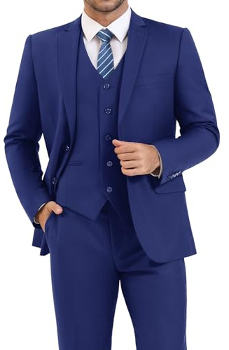 LUPURTY 3 Piece Suits Suits for Men Slim Fit Men's Suit for Business Wedding Party 2 Button Blazer Tuxedo Set Jacket Vest Pants &Tie, Navy Blue M