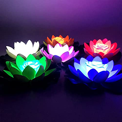 AVZYARDY Flores de Loto con Luces, Luz Flotante de Loto LED RGB Impermeable al Aire Libre, Flotantes Luces de Estanque para Decoraciones de La Piscina Del Patio Trasero Del Jardín de