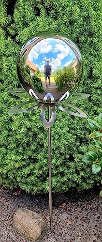 Jürgen Bocker Garten-Ambiente Blütenzauber Paris Rosenkugel 15 cm Edelstahl Gartenstecker Deko mit Stab 80 cm (Silber poliert)