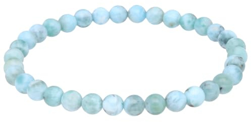 Larimar Kugelarmband 6 mm Armband Edelstein Heilstein Damen Herren | Inkl. Edelsteinkarte | Elastisches Perlenarmband | Grundumfang ca. 19 cm
