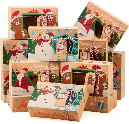 JOYIN 12 cajas de regalo de galletas de Navidad de 8.75 x 5.75 x 2.75 pulgadas con ventana desplegable automático para pasteles, cupcakes, galletas, brownies, donas