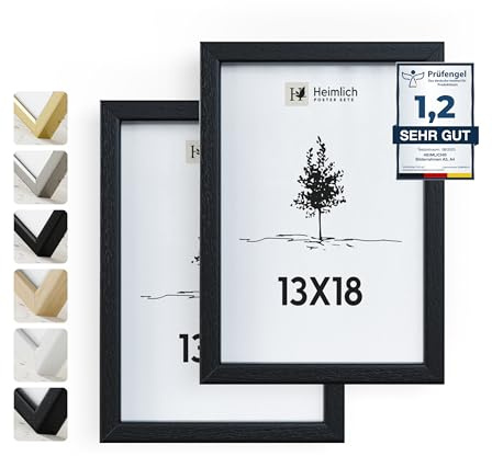 Heimlich® 2x Bilderrahmen 13x18 cm Schwarz Rahmen 2-Pack | Dokumentenrahmen 13x18 cm Klein Collage | Holzrahmen Holz-Bilderrahmen Echtholz | Picture Frame 13x18 Fotorahmen zum Aufhängen