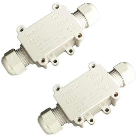 2 Pack IP68 Waterproof Junction Box, 2 Way Outdoor Electrical Cable Connector Box, Wire Range 4-9mm & 9-15mm (White)