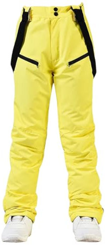 Suwequest Winter-Skihose für Damen und Herren, winddicht, warm, atmungsaktiv, Snowboardhose, Schneesport-Trägerhose, gelb, 42