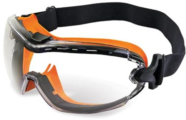 Gerin Lunettes Masque Pilot | Lunettes de protection | Anti-Rayures | Excellent champ de vision | Bandeaux élastiques réglable | Aérations | Noir et Orange | Certifié CE