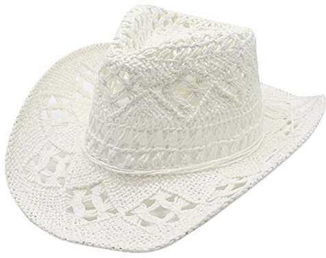 Générique Chapeau de Cowboy Western Femme Homme Été Western Cowboy Chapeaux Shapeable Chapeau de Paille Creusé Chapeaux de Soleil Casquette pour Voyage Plage Extérieur Pêche