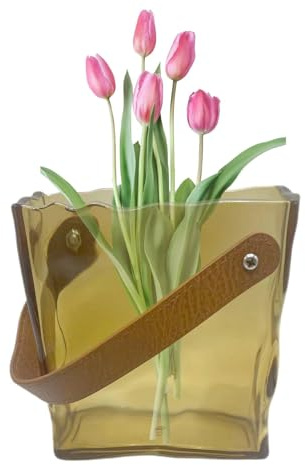 Teksome Bag Vase, Unique Bag Vase With Handle, Aesthetic Design, Unique Bag Vase Handle, Aesthetic Pleated Design, 6.1x5.59 Inches For Centerpieces & Fish Bowl