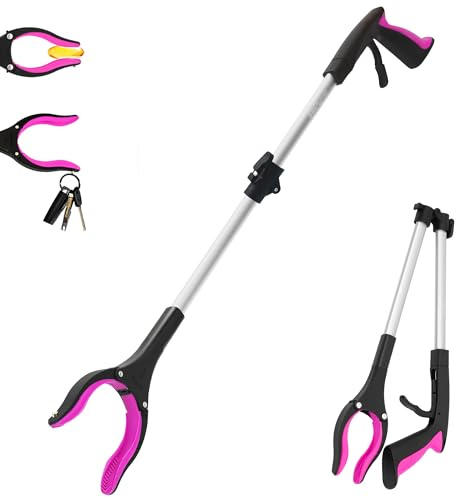 32 inch GrabRunner Heavy Duty(up to 10 lbs) Reacher Grabber Tool with Strong Magnetic (New Pink) 1 Pack