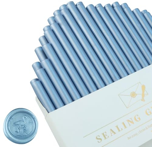 Tomgenrine Mini Wachssiegel-Sticks - 36 Stück Schnellschmelzendes Wachs für Heißklebepistole, ideal für Hochzeitseinladungen, Briefe, Umschläge, Karten & Bastelprojekte (Grau Blau）