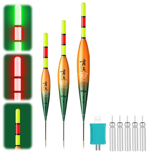 Hekasvm LED Posen Angeln Geeignet für Weitwürfe Kann die Farbe ändern mit Batterie Ladegerät und Batterie Typ CR425 Angelzubehör Kann Tagsüber Und Nachts Verwendet Werden (Bleiverbrauch 12g+15g+20g)