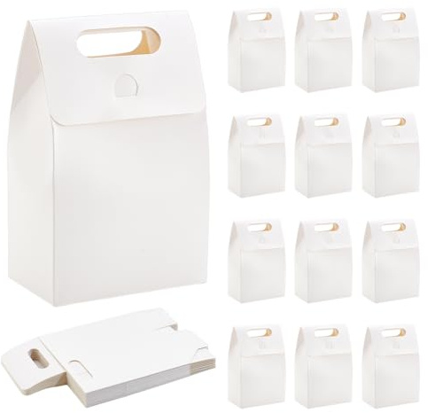 PH PandaHall 24 Pack Goodies Boxen Party Leckereien Boxen Weiße Geschenkboxen mit Griffen Goodies Favor Boxen Kraft Party Favor Boxen für die Aufbewahrung von Süßigkeiten Cupcake Cookies 9.5x15x5.8 cm