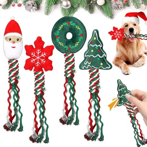 Zkaoai Giocattolo natalizio per cani, confezione da 4, giocattolo da masticare, scricchiolante, interattivo, giocattolo distorto, regalo per piccoli