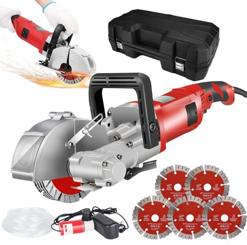 Fablestoryem Fresa Ranuradora de Muros 4000W 7500R/Min, Fresadora de Muros, Fresadora de Pared de Hormigón, Máquina de Corte de Pared con Hoja de Sierra, Cazador de Pared Eléctrica para Cortar,Red