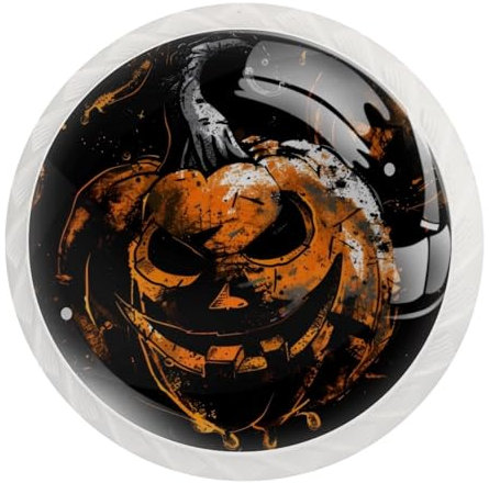 JAVENPROEQT Set di 12 pomelli rotondi in cristallo a forma di zucca spettrale di Halloween, per cassettiera, armadio, armadio, con viti, decorazione per casa, ufficio, cameretta dei bambini