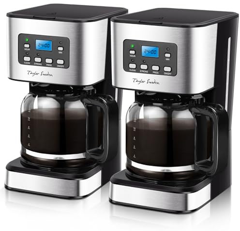 Taylor Swoden Darcy - Macchina da caffè Americano 950W per 12 tazze e capacità da 1,5 L con filtro riutilizzabile e base con mantenimento caldo, sistema antigoccia, timer e BPA FREE, 2 Pezzi