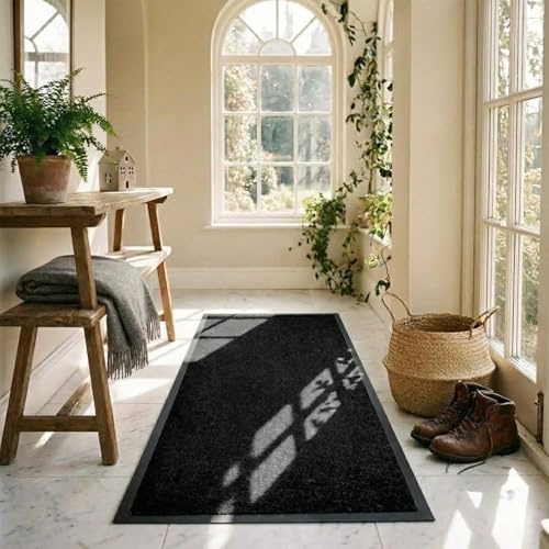 Trendy Realm Washable Rubber Runner Rug – Outdoor & Indoor Heavy Duty Non-Slip Runner Rug for Kitchen Garden, Inside & Outside Floor Mats, Waterproof and Dirt Trapper Entrance Rug (Black, 60x180 cm)