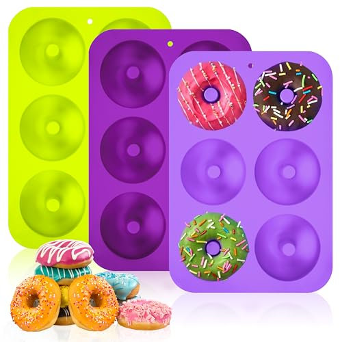 Yesaler Donut Stampo Silicone Donut Stampi Rotonda Ciambelle Stampo per Torte Biscotti Bagel Muffin 3 Pezzi (Verde/Viola Scuro/Viola)