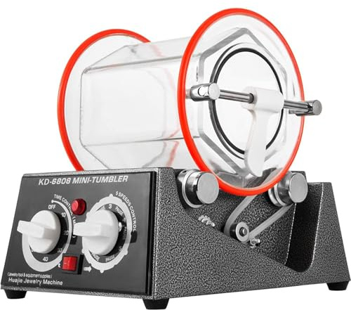 Jewelry Polisher, Rotary Rock Tumbler Kit, 3kg 6.6Lbs Capacity Jewelry Polishing Finishing Machine with Glass Barrel Lock Buckle, 45W Adjustable Speed Mini Polisher for Rock Stone Coins