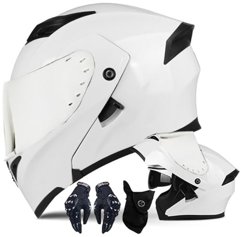 Motorradhelm Vollvisierhelm Klapphelm mit Doppelter Sonnenblende, Motorrad Männer Frauen Modularer Helm für Erwachsene Moped Street Scooter Bike Cruiser, ECE Approved 57-64cm