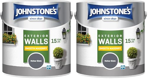 Johnstone's, Exterior Smooth Masonry Paint, Moher Slate, Up to 15 Years Protection, Weather & Dirt Resistant, 30m² Coverage Per Tin, Dry in 1-2 Hours, 2.5L (Pack of 2)