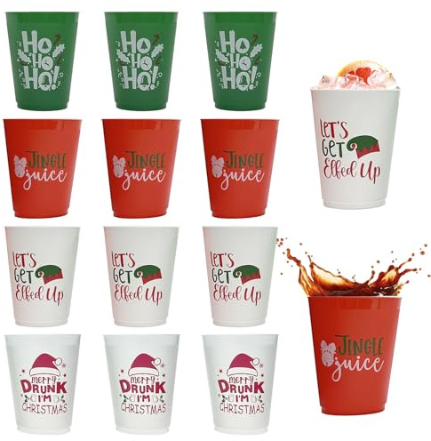 Cosiesnest 12 Stück wiederverwendbare weihnachtsbecher, 450 ml, rote Partybecher, Weihnachtsbecher für Kinder, Weihnachtsdekorationsbecher für Feiertagsfeiern, Trinkgeschirr