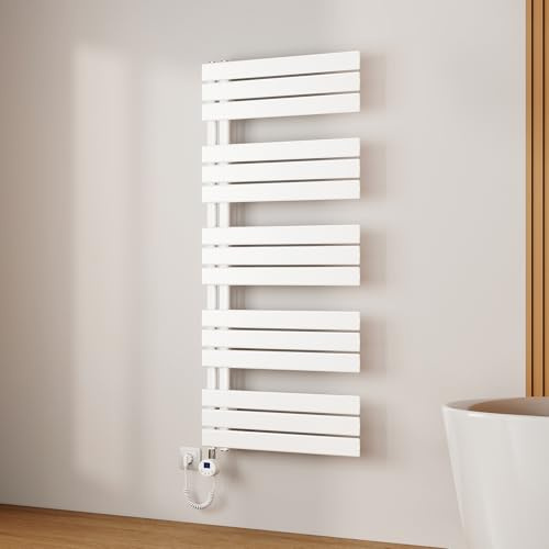 EMKE Scaldasalviette Elettrico 132x60 cm Bianco,800 W | Porta-Asciugamani Riscaldante con Termostato WiFi,Termoarredo Elettrico per Bagno