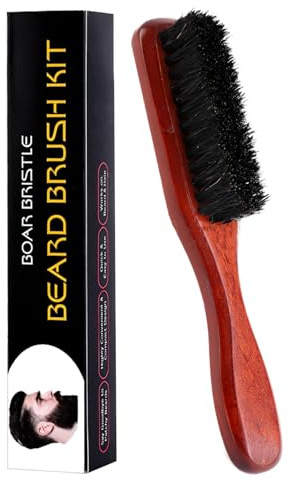 Haarbürste,Bartbürste aus Wildschweinborste, Bürste mit 100% Wildschweinborste,Bartpflege Set für Männer,beard brush für Männer,Naturborsten Bürste für dünnes,feines Haare,Griff aus Birnbaumholz