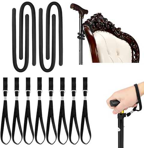 COZERI Lot de 10 accessoires pour cannes de marche – 4 supports de canne + 6 dragonnes, rotation à 360°, ne laisse pas de traces, empêche les chutes, convient aux cannes/béquilles, accessoires de